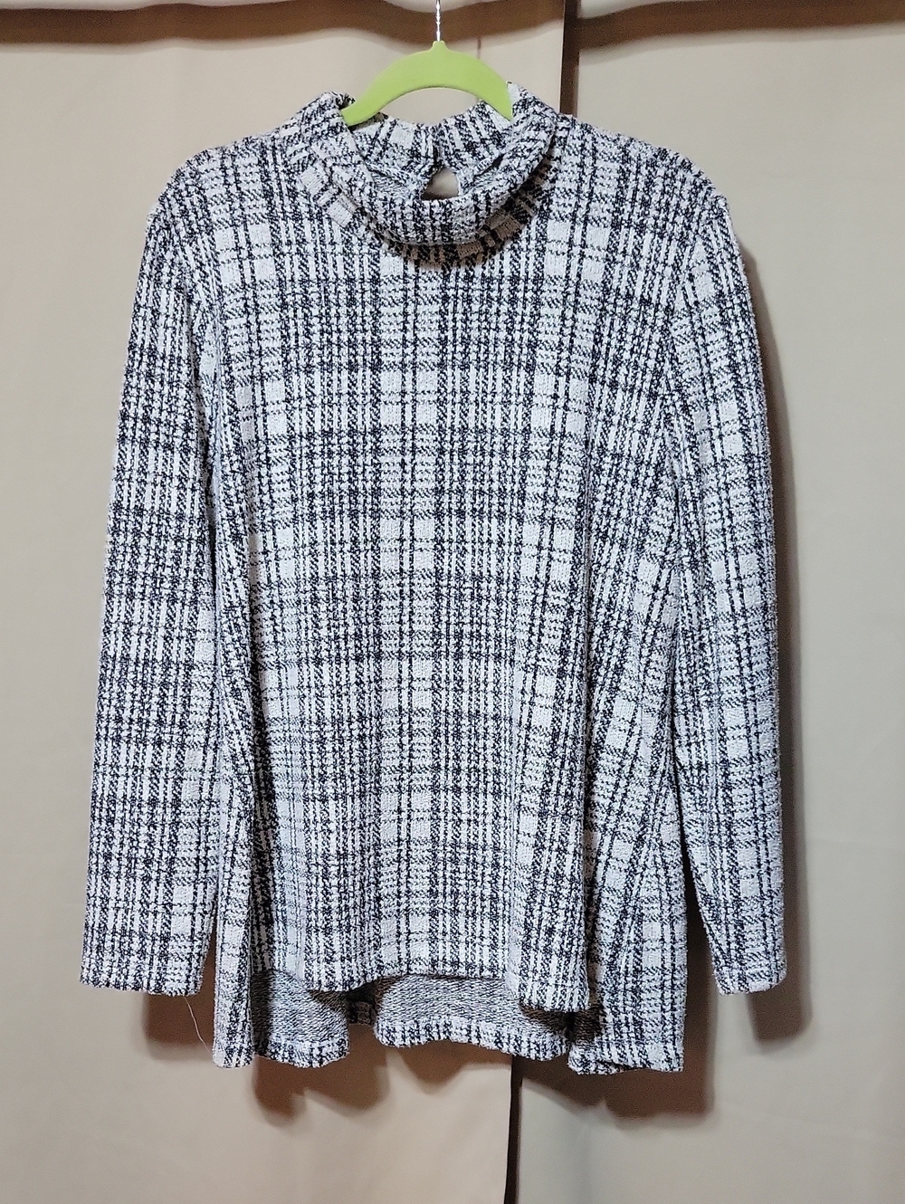 Style & Co. Black and White Plaid Cowl Neck Sweater